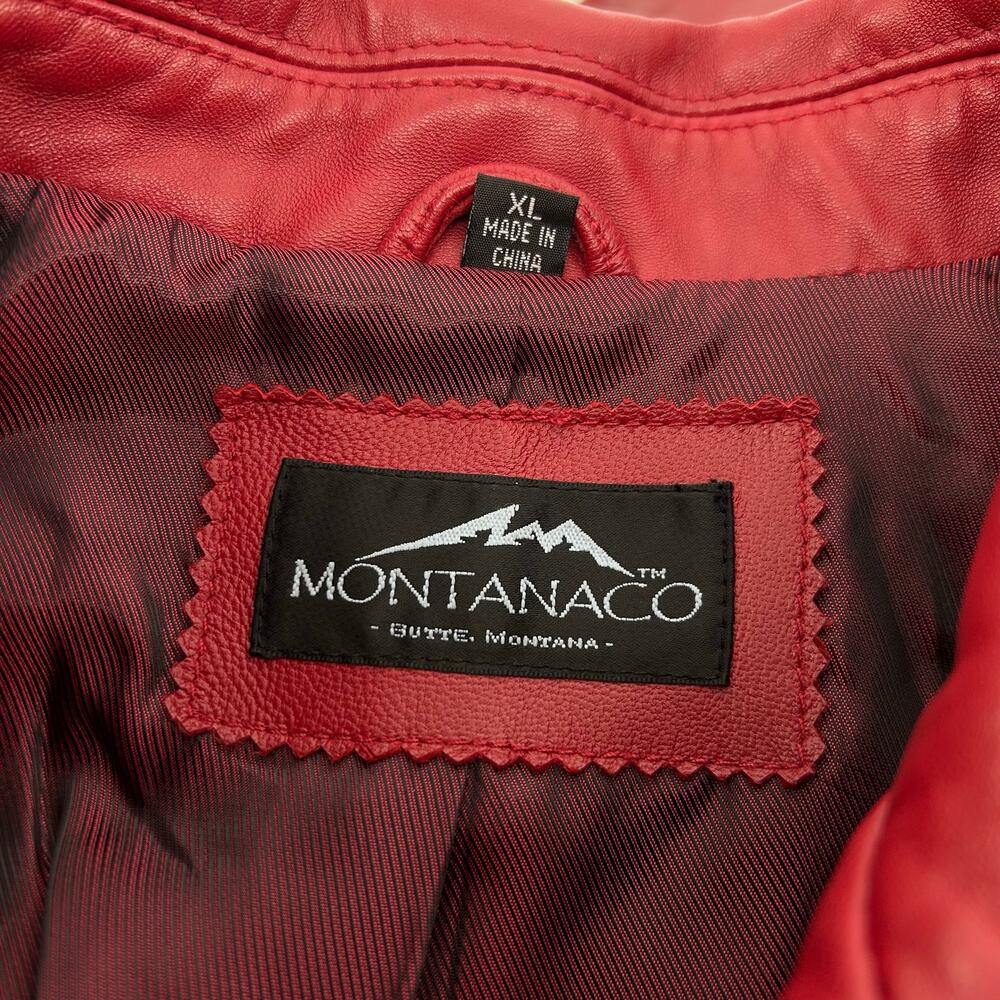 Women's Red Braided Lattice Western Cowgirl Montanaco 100% Leather Zip Jacket XL - Picture 3 of 10